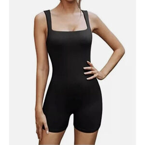 AUTOMET Womens M black Jumpsuit Shorts Rompers One Piece Unitard Stretchy